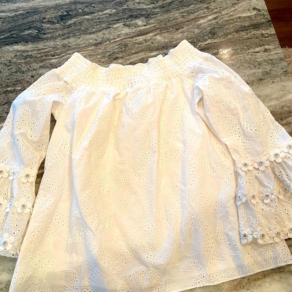 NWOT Boston Proper eyelet shirt jeweled sleeves